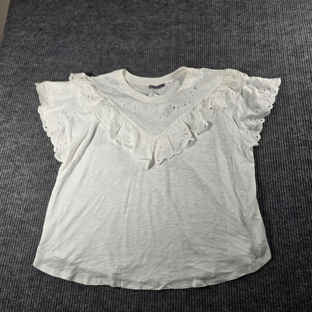 Wit & Wisdom Women 3X Off-White Eyelet Ruffle‎ Flutter Sleeve Slub Knit Top NWT